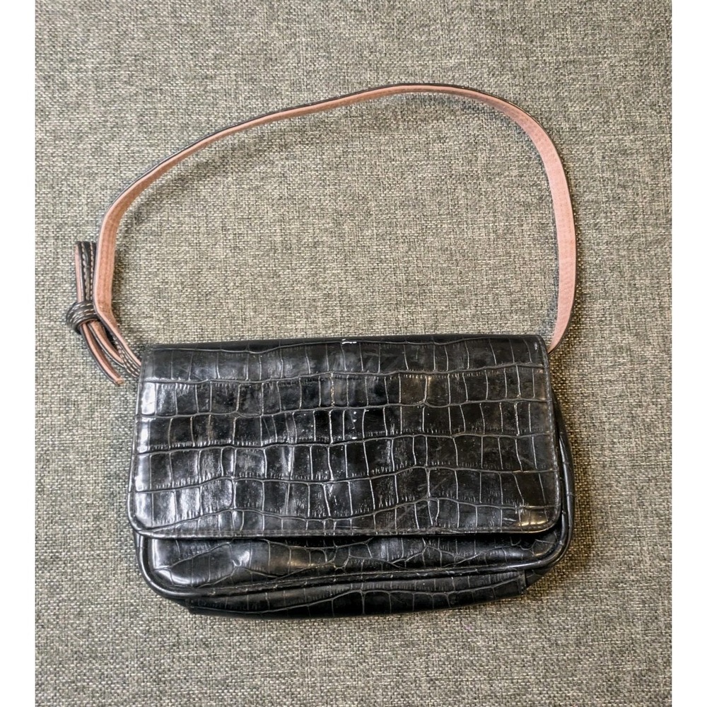 LIZ CLAIBORNE Small Black Faux Leather Crossbody Shoulder Bag Purse Clutch Boho